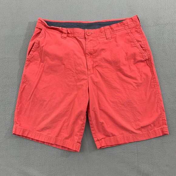 Columbia Washed Out Shorts Mens Size 34 Inseam 10L Red Flat Front Chino Cotton - Picture 1 of 12